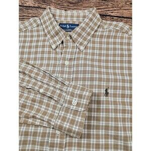 Polo Ralph Lauren Men XL Button Up Shirt Plaid Classic Fit Long Slv Brown Check